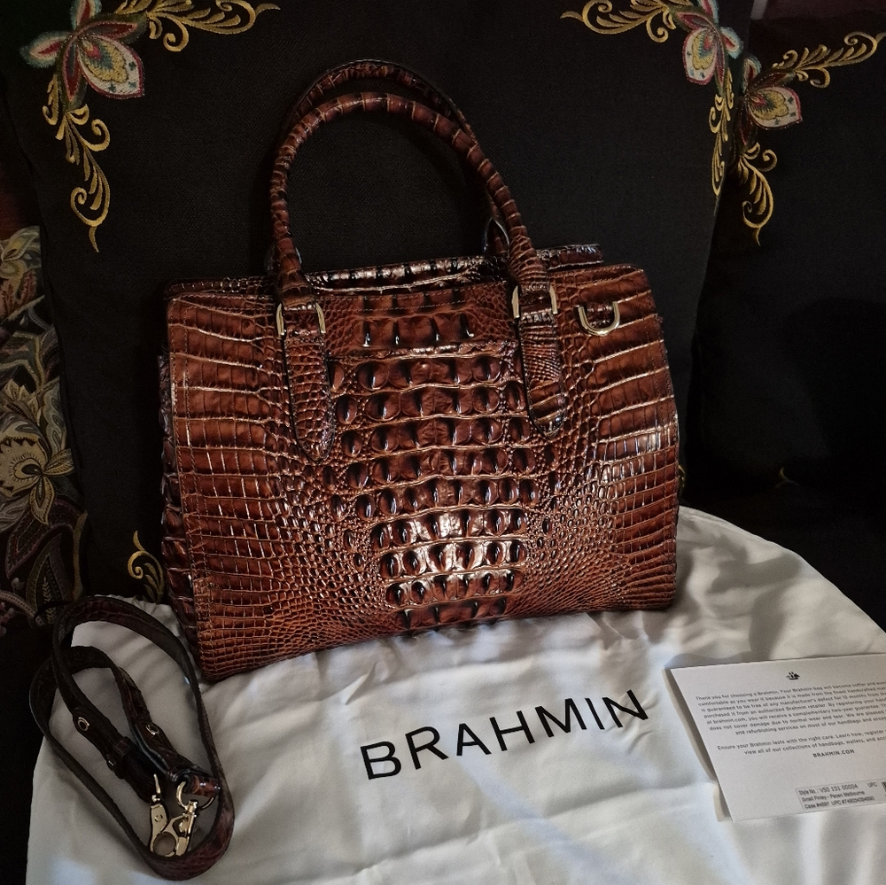 Brahmin Brown Embossed Crocodile Small Finley